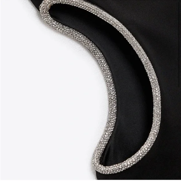 Size M or XXL | Zara | Asymmetrical Rhinestone Cut-Out Midi Dress One-Shoulder - Picture 6 of 12